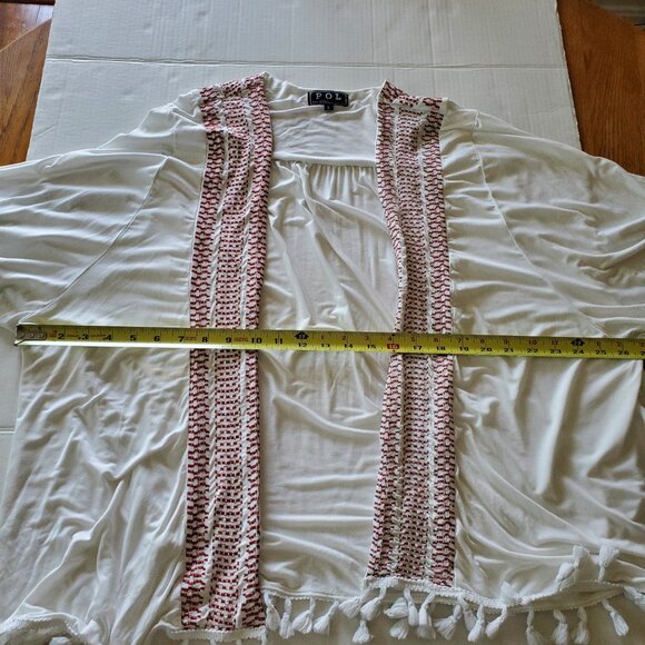 POL Open Tassel Embroidered Lined Cardigan Wide Short Sleeves Large - Picture 15 of 16